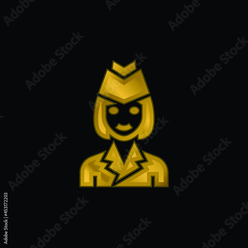 Air Hostess gold plated metalic icon or logo vector
