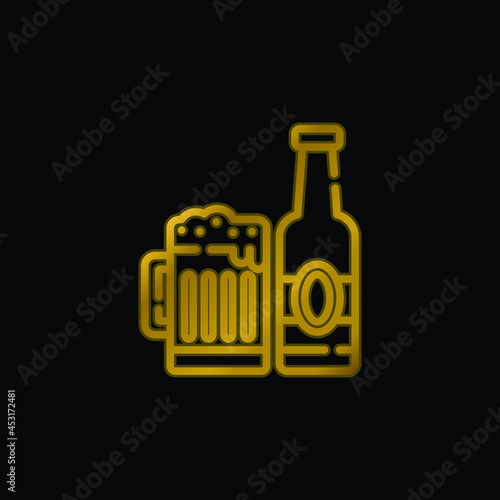 Beer gold plated metalic icon or logo vector