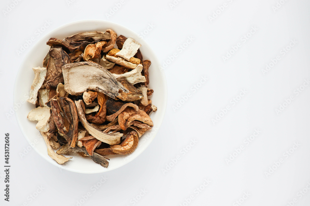 plate with dried porcini mushrooms plate with dried porcini mushrooms