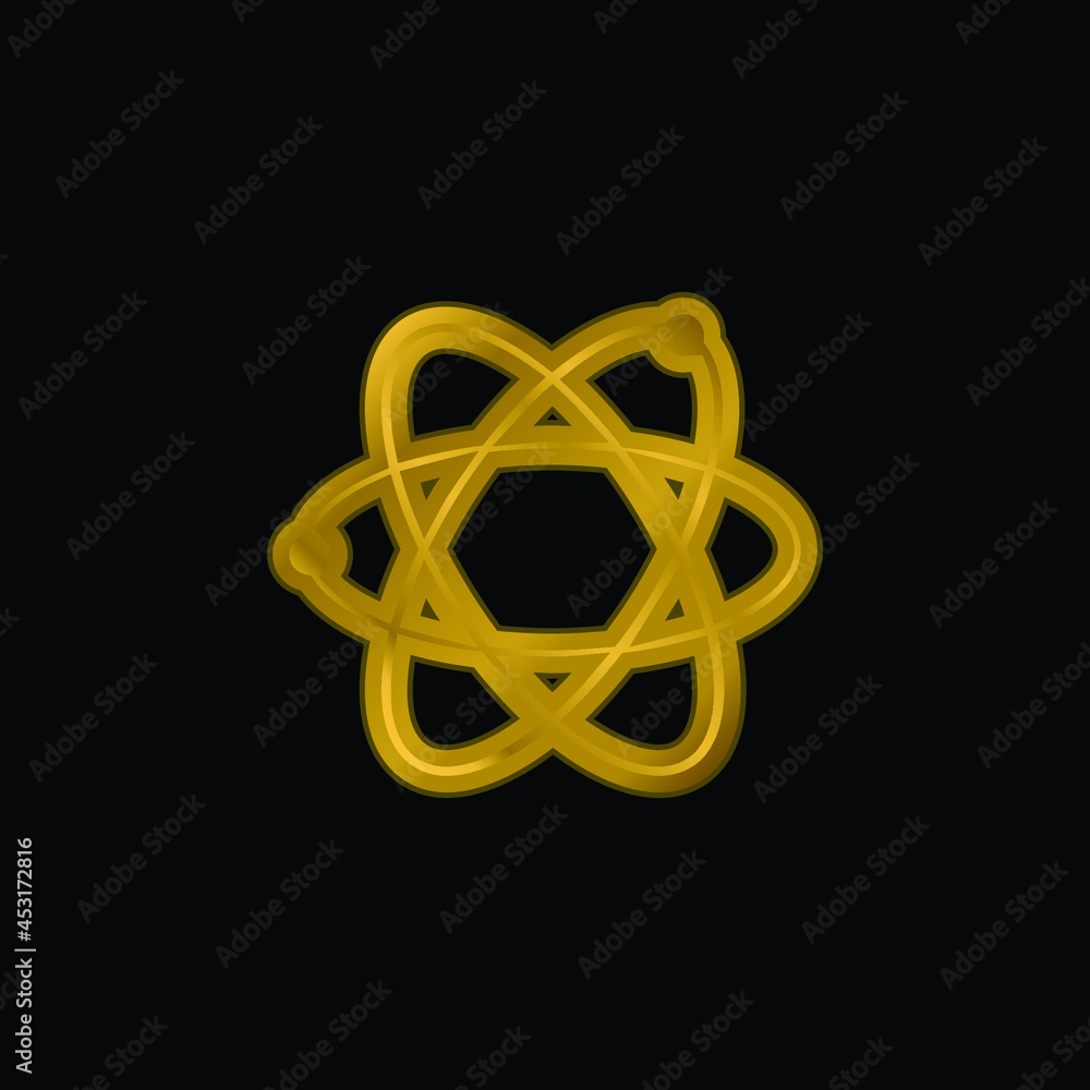 Atom gold plated metalic icon or logo vector Atom gold plated metalic icon or logo vector
