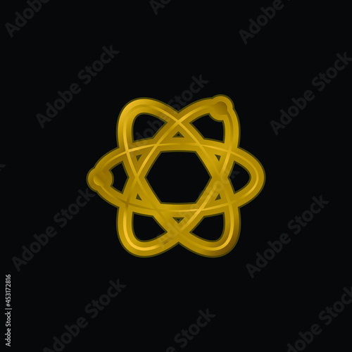 Atom gold plated metalic icon or logo vector