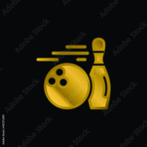 Bowling gold plated metalic icon or logo vector