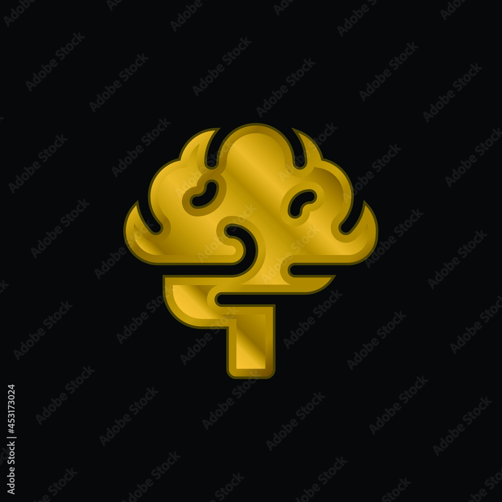 Brain gold plated metalic icon or logo vector Brain gold plated metalic icon or logo vector