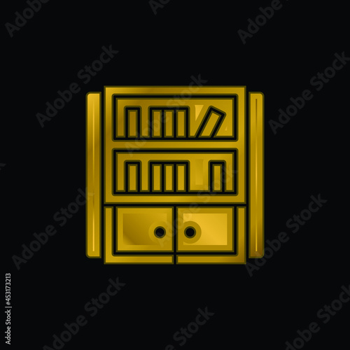 Bookcase gold plated metalic icon or logo vector