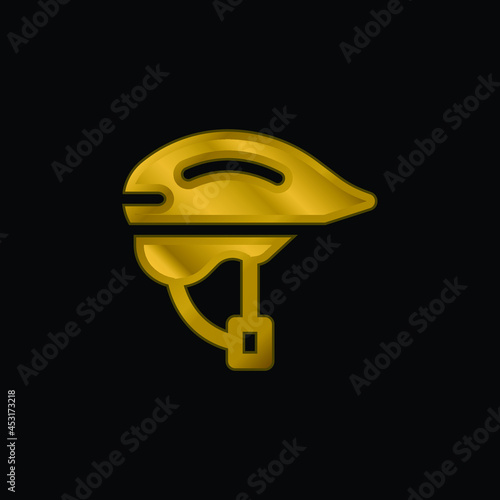 Bike Helmet gold plated metalic icon or logo vector