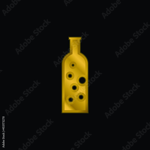 Bottle With Bubbles gold plated metalic icon or logo vector