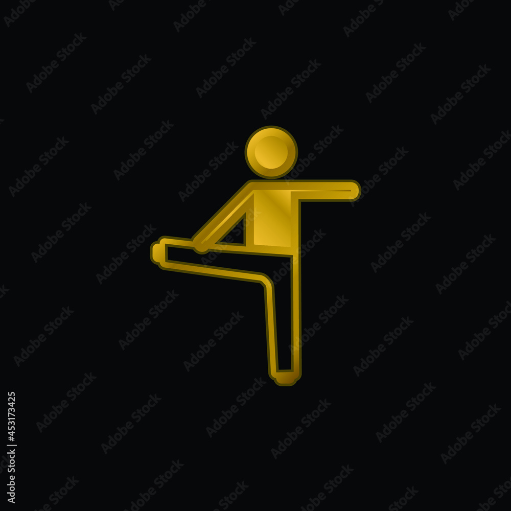 Boy Stretching Righ Leg And Left Arm gold plated metalic icon or logo vector Boy Stretching Righ Leg And Left Arm gold plated metalic icon or logo vector