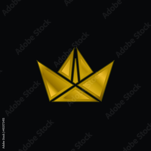 Boat gold plated metalic icon or logo vector