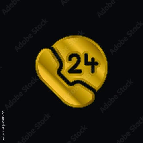 24 Hours gold plated metalic icon or logo vector