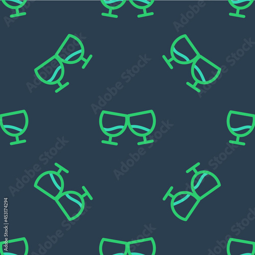 Line Glass of cognac or brandy icon isolated seamless pattern on blue background. Vector