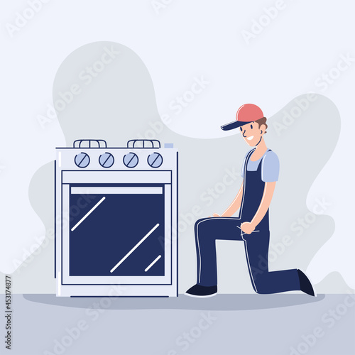 expert repairman fixing a stove