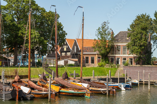 The old harbor of the hanseatic city Kampen along the river the IJssel, Overijssel, Netherlands.