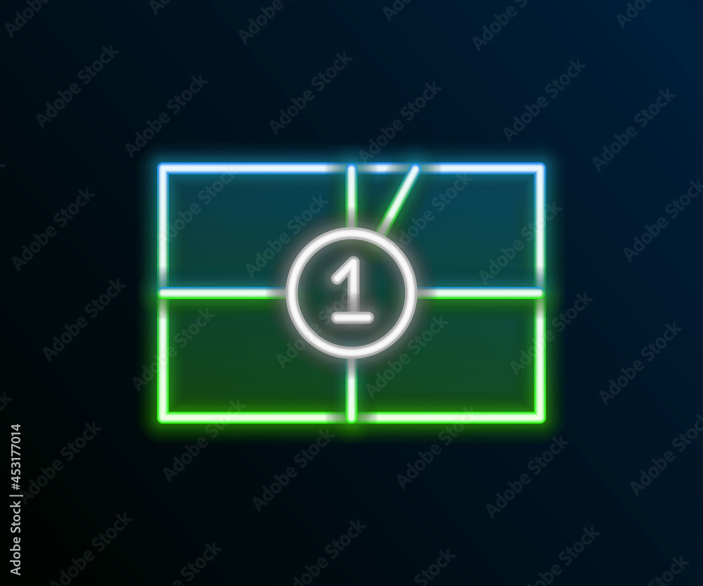 Glowing neon line Old film movie countdown frame icon isolated on black background. Vintage retro cinema timer count. Colorful outline concept. Vector Glowing neon line Old film movie countdown frame icon isolated on black background. Vintage retro cinema timer count. Colorful outline concept. Vector
