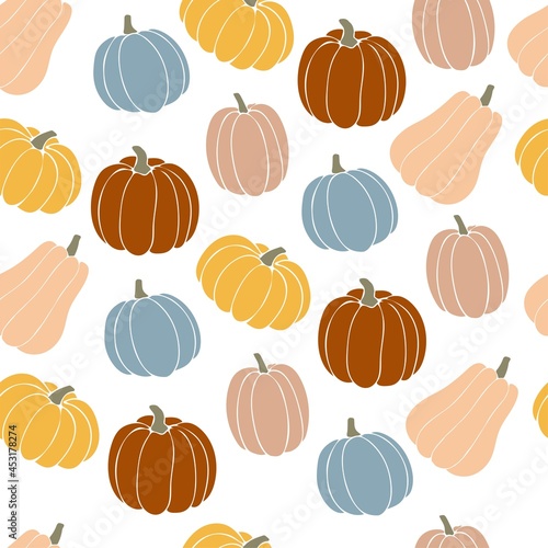 Seamless pattern of pumpkins on a white background