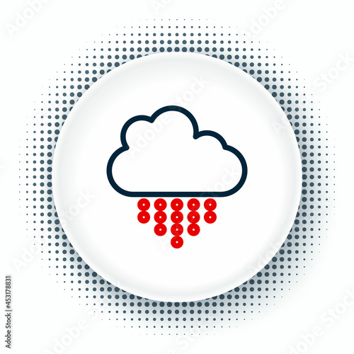 Line Cloud with rain icon isolated on white background. Rain cloud precipitation with rain drops. Colorful outline concept. Vector