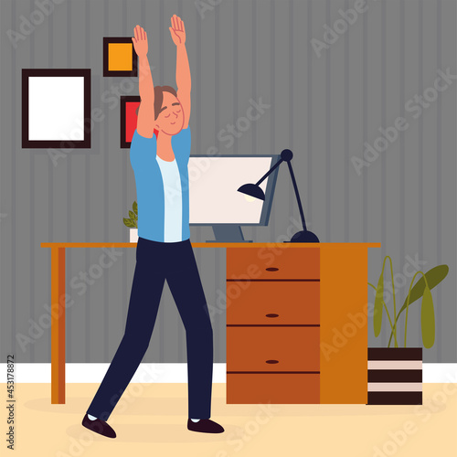 man with arms up active break