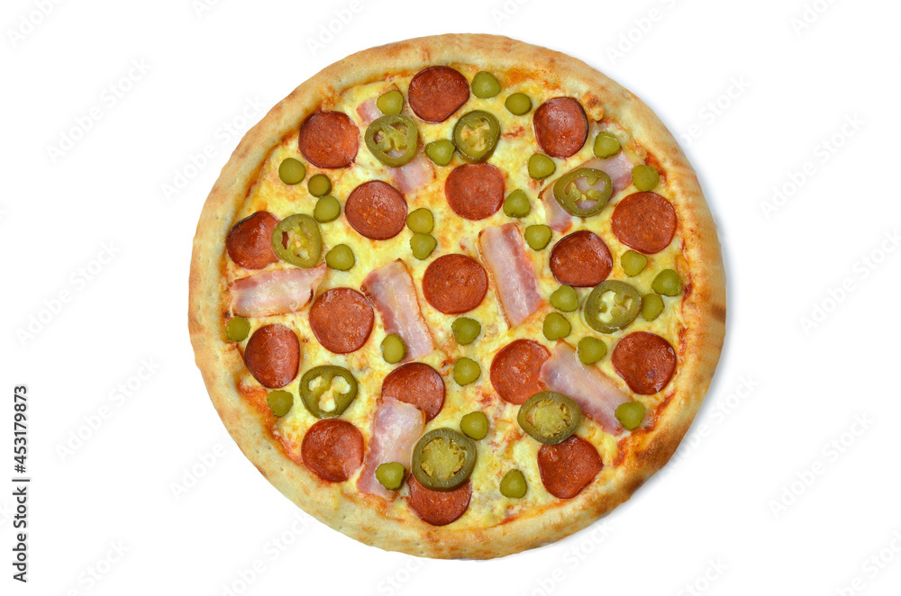 fresh italian classic original pizza top view isolated on white background fresh italian classic original pizza top view isolated on white background