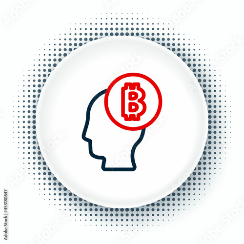 Line Bitcoin think icon isolated on white background. Cryptocurrency head. Blockchain technology, digital money market, cryptocoin wallet. Colorful outline concept. Vector