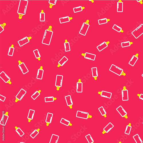 Line Punching bag icon isolated seamless pattern on red background. Vector