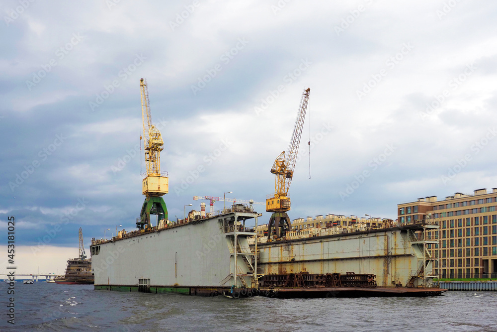 Dry dock for the construction, maintenance, and repair of ships. Saint Petersburg, Russia