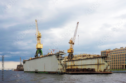 Dry dock for the construction, maintenance, and repair of ships. Saint Petersburg, Russia