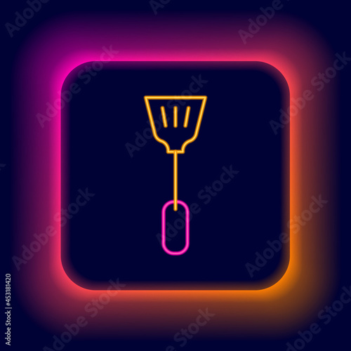 Glowing neon line Fly swatter icon isolated on black background. Colorful outline concept. Vector