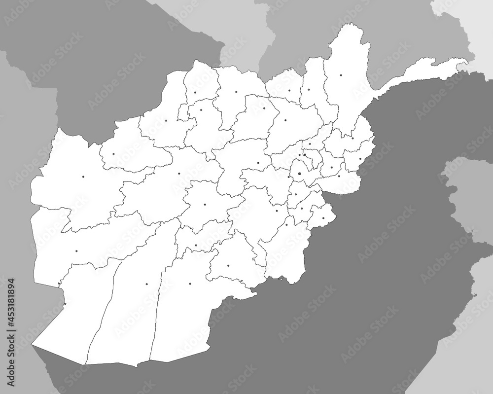 Map of Afghanistan with provinces and main cities. Look for the names of the provinces and their capitals in the names of the layers.