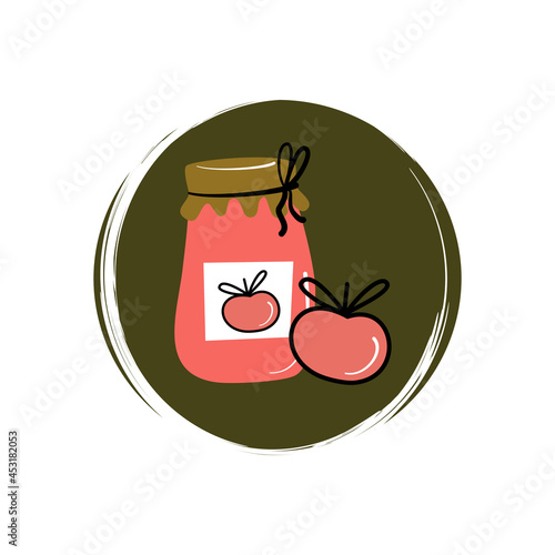 Cute autumn icon vector with apple jam illustration on circle with brush texture, for fall season social media story and highlights