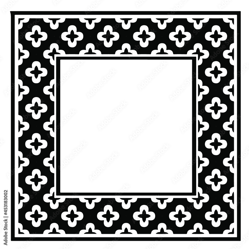 Black and white rectangle frame with linear border ornament, vector certificate template, decorative design element in retro style Black and white rectangle frame with linear border ornament, vector certificate template, decorative design element in retro style