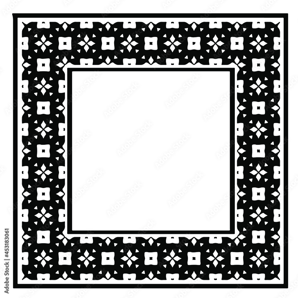 Black and white rectangle frame with linear border ornament, vector certificate template, decorative design element in retro style. Black and white rectangle frame with linear border ornament, vector certificate template, decorative design element in retro style.