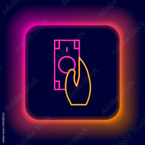 Glowing neon line Fast payments icon isolated on black background. Fast money transfer payment. Financial services, fast loan, time is money, cash back concept. Colorful outline concept. Vector