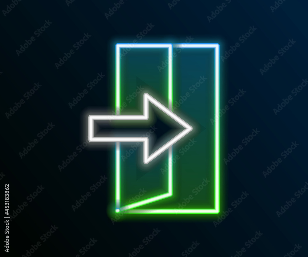 Glowing neon line Fire exit icon isolated on black background. Fire emergency icon. Colorful outline concept. Vector Glowing neon line Fire exit icon isolated on black background. Fire emergency icon. Colorful outline concept. Vector