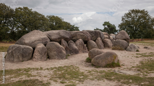 Old stone grave like a big dolmen in Drenthe Holland