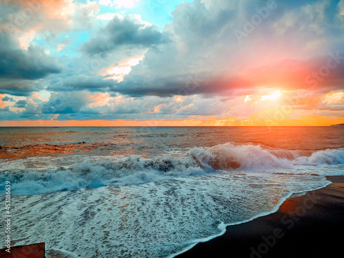 photo of seawaves under sunset photo