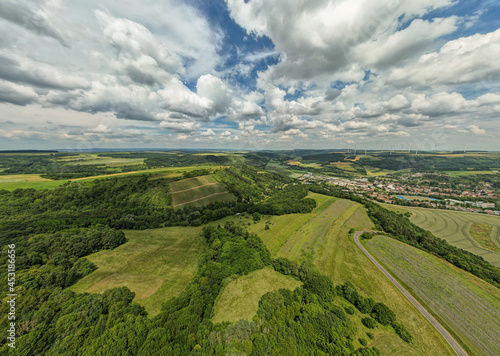 Aerial view of a landscape in Rhineland-Palatinate, Germany on the river Glan in the village Rehborn photo