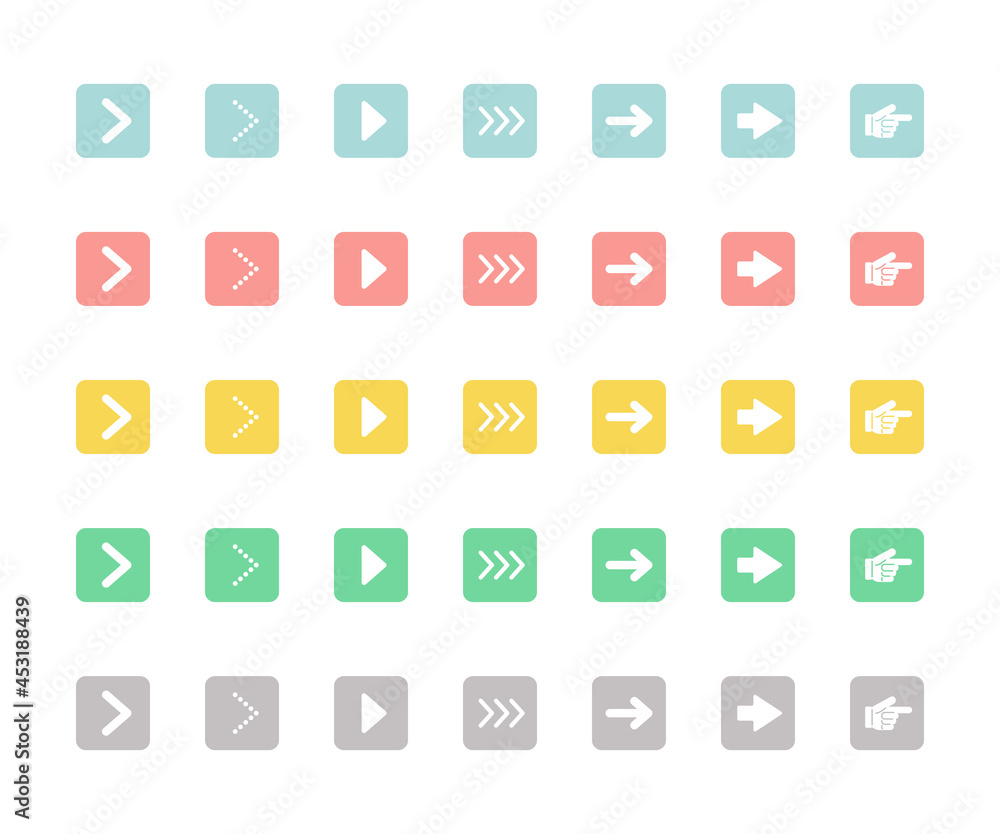 5色の矢印アイコンセット（四角）