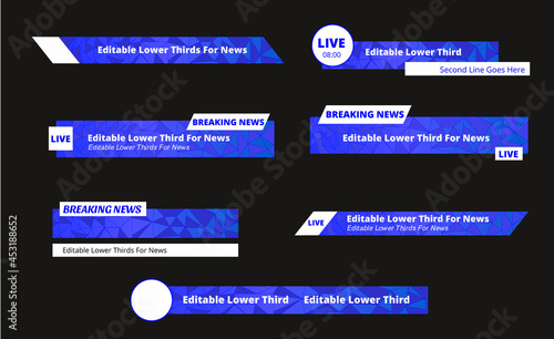 Elegant blue gradient lower third design template set for news & other videos