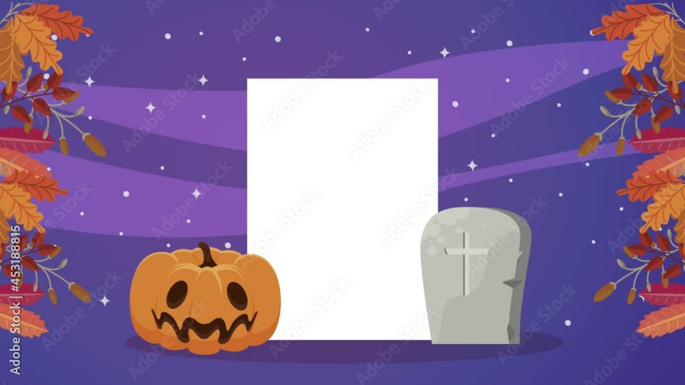 happy halloween animation with pumpkin and gravestone happy halloween animation with pumpkin and gravestone