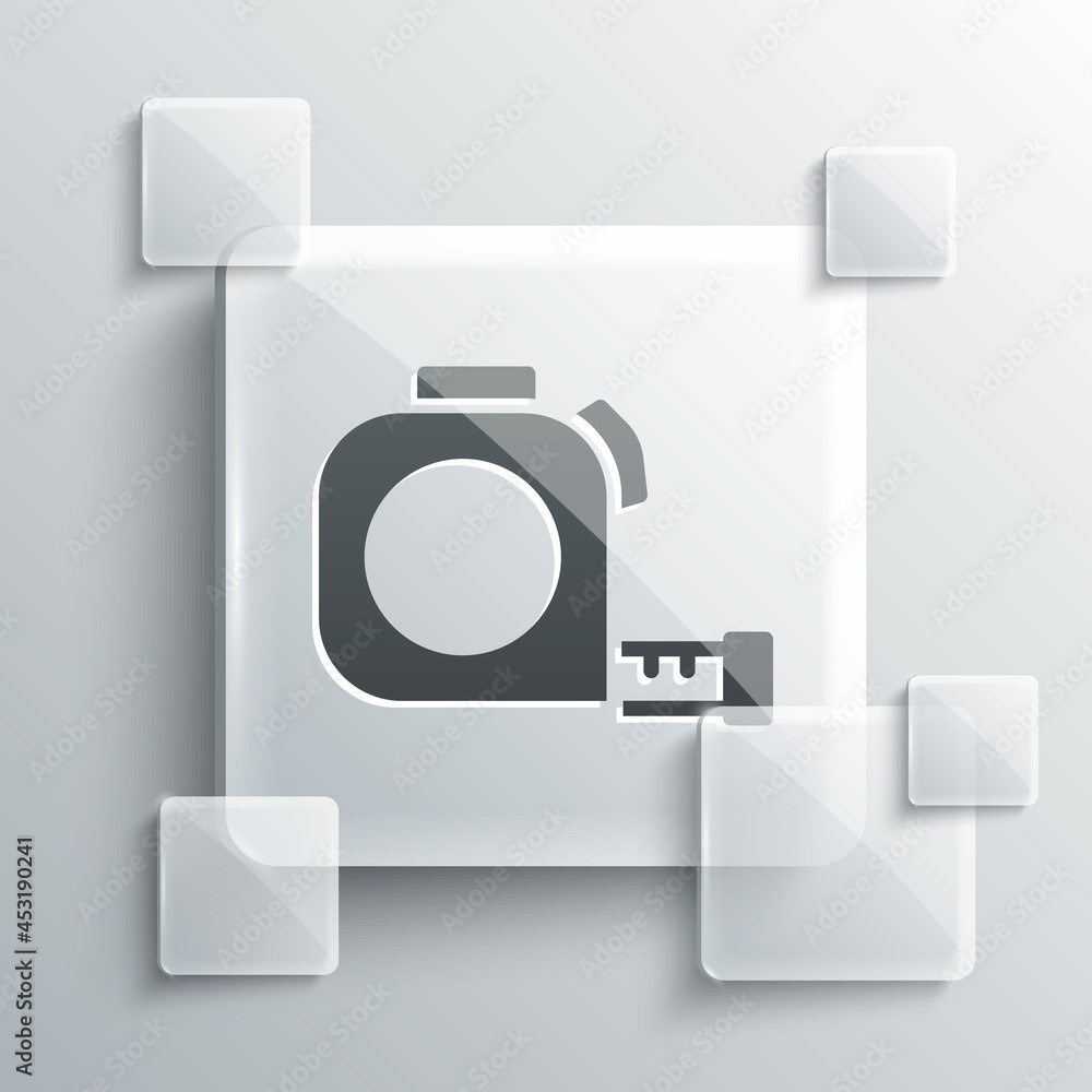 Grey Roulette construction icon isolated on grey background. Tape measure symbol. Square glass panels. Vector Grey Roulette construction icon isolated on grey background. Tape measure symbol. Square glass panels. Vector