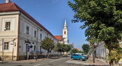 Gheorghe Sincai Street Romania Bistrita , 2021, august ,Roman Catholic Church 