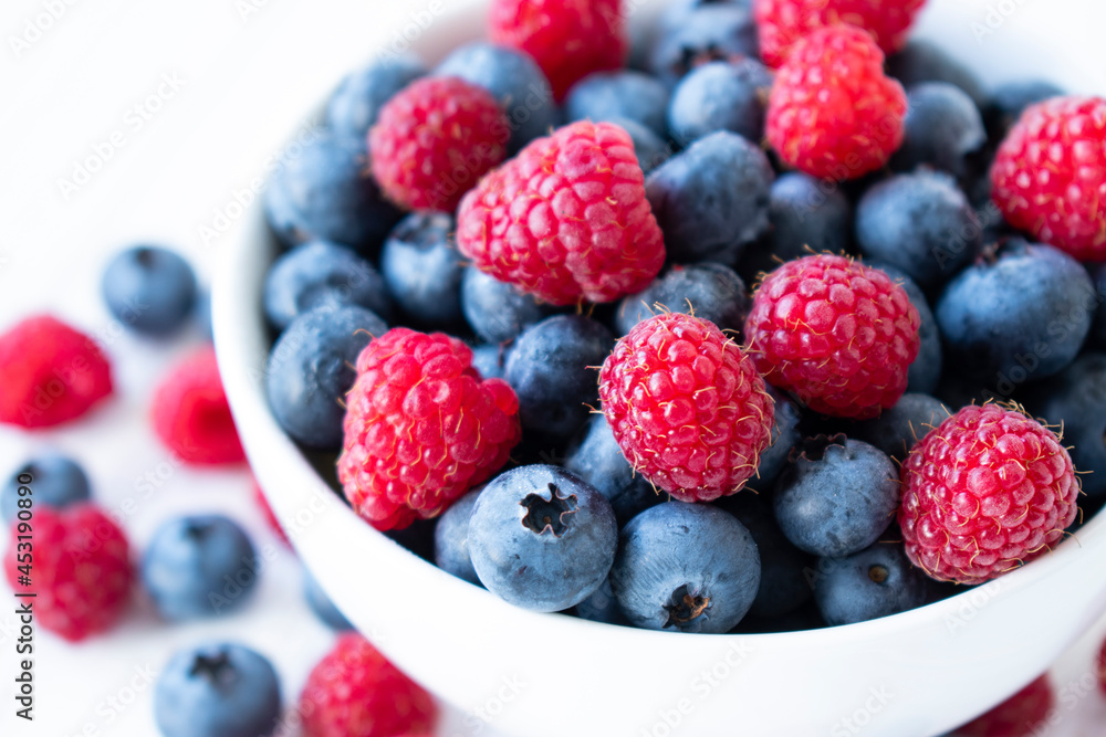 Fototapeta premium fresh sweet berries blueberries and raspberries