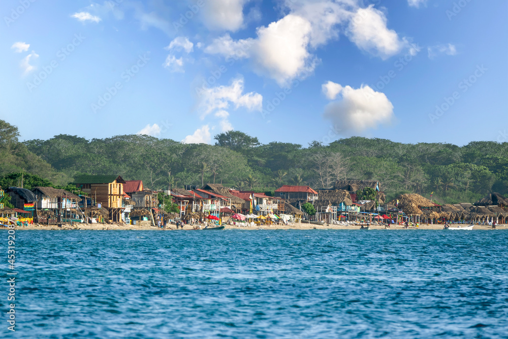 Panoramic View of Playa Blanca beach in Baru Island, Cartagena de Indias, Colombia