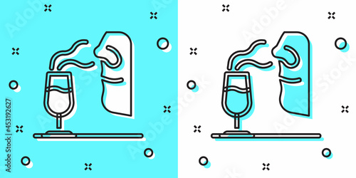Black line Sommelier icon isolated on green and white background. Wine tasting, degustation. Smells of wine. Random dynamic shapes. Vector