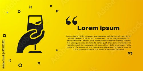 Black Wine tasting, degustation icon isolated on yellow background. Sommelier. Smells of wine. Vector