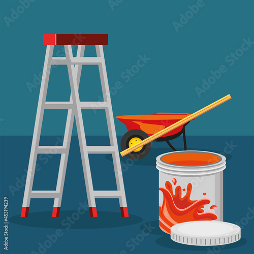 renovation ladder paint bucket