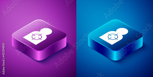 Isometric Human target sport for shooting icon isolated on blue and purple background. Clean target with numbers for shooting range or shooting. Square button. Vector