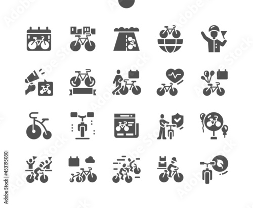 World Bicycle Day 3 June. Family bike ride. Calendar. Third of june. Marathon. Vehicle. Health support. Vector Solid Icons. Simple Pictogram