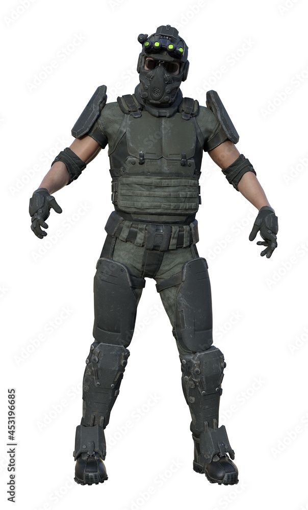 Illustration of a male soldier in full gear wearing sunglasses with arms out in an aggressive stance isolated on a white background. Illustration of a male soldier in full gear wearing sunglasses with arms out in an aggressive stance isolated on a white background.