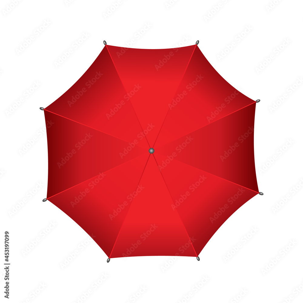 Red umbrella. Isolated on white background. Parasol in top view. Hand-held rain or windbreak protection Red umbrella. Isolated on white background. Parasol in top view. Hand-held rain or windbreak protection