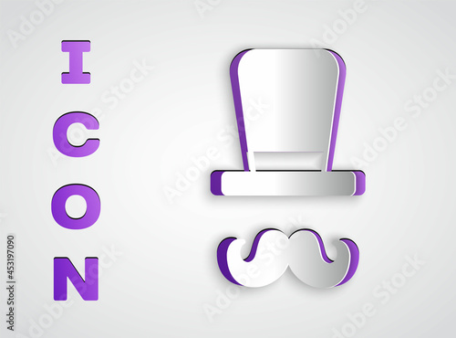 Paper cut Magician icon isolated on grey background. Paper art style. Vector
